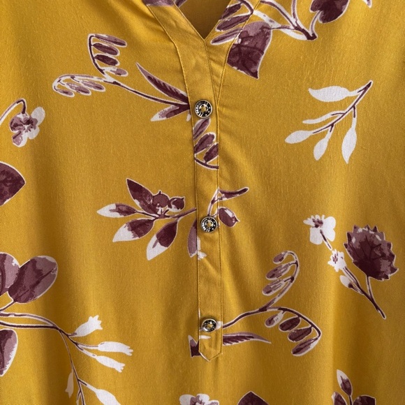 Mustard Yellow Floral Popover Blouse Tunic Ruffle Sleeves Peasant Bohemian XXL - Picture 16 of 16